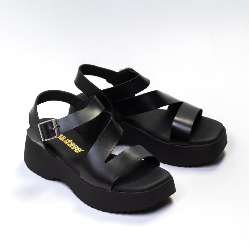 Sandalia mujer plataforma Gladis, de piel negro