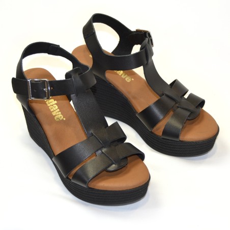 Sandalia para mujer cuña color negro