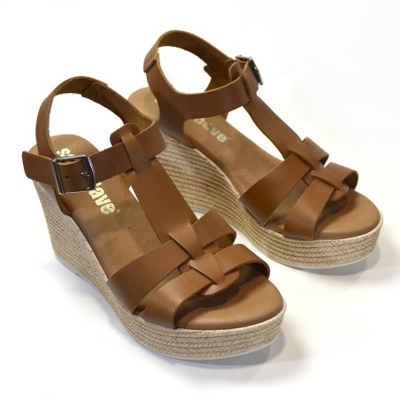 Sandalia para mujer cuña roble 