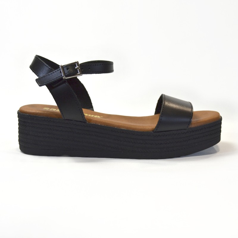 Sandalia para mujer cuña negras