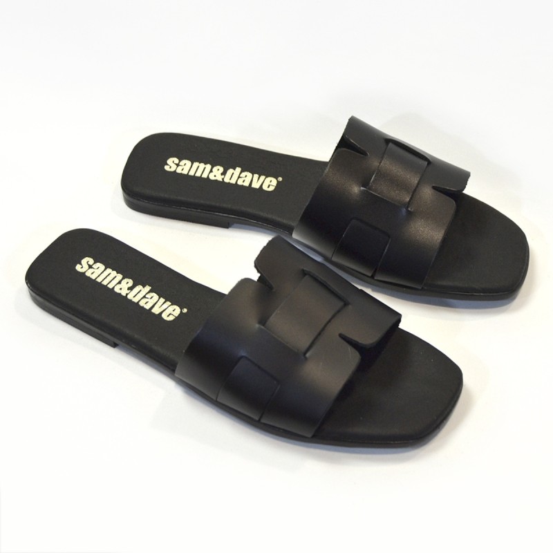 Sandalias plana mujer negro 