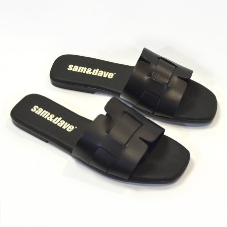 Sandalias plana mujer negro 