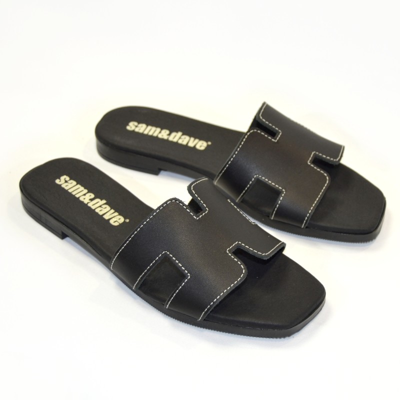 Sandalias plana mujer negro 