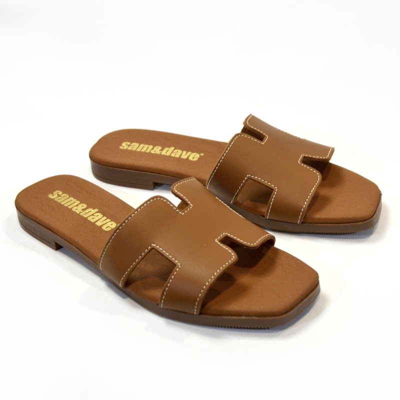 Sandalias plana mujer roble 