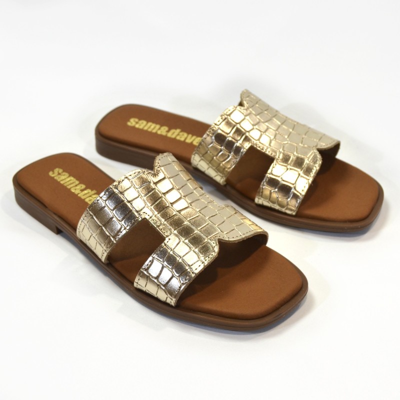 Sandalias plana mujer champán 