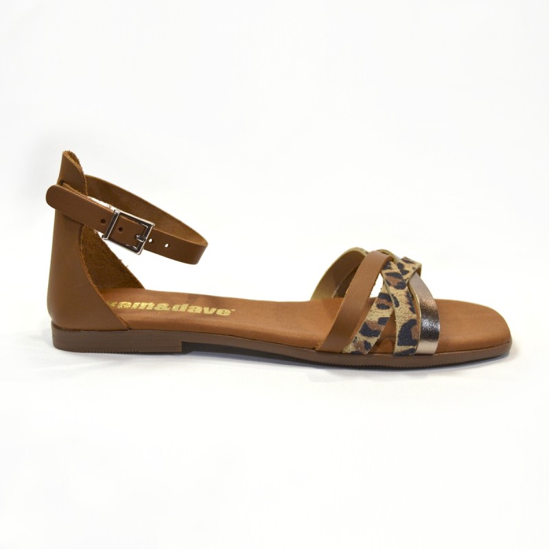 Sandalias plana mujer roble