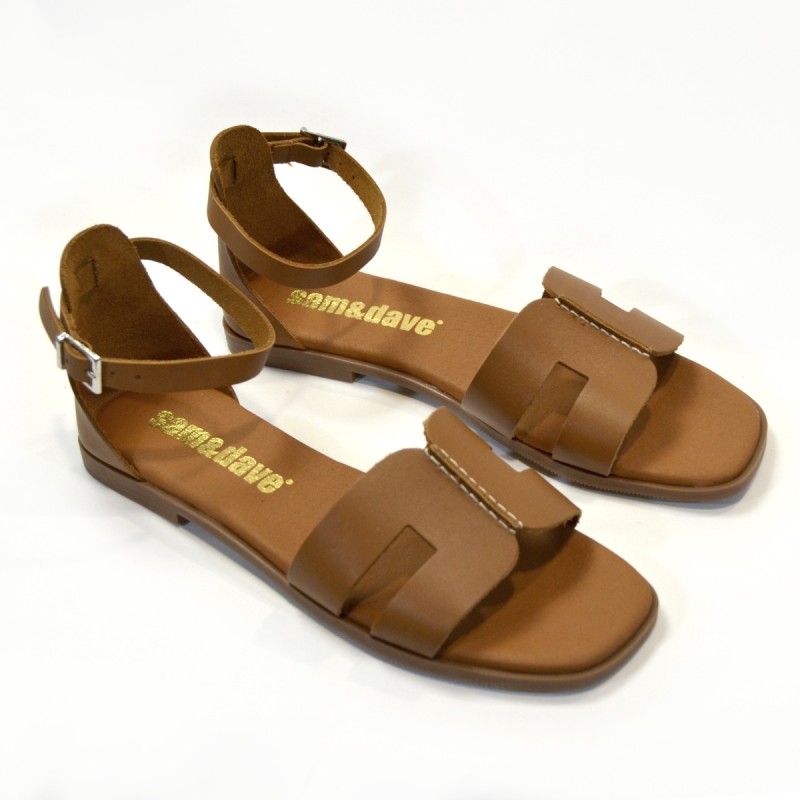 Sandalias plana mujer roble 