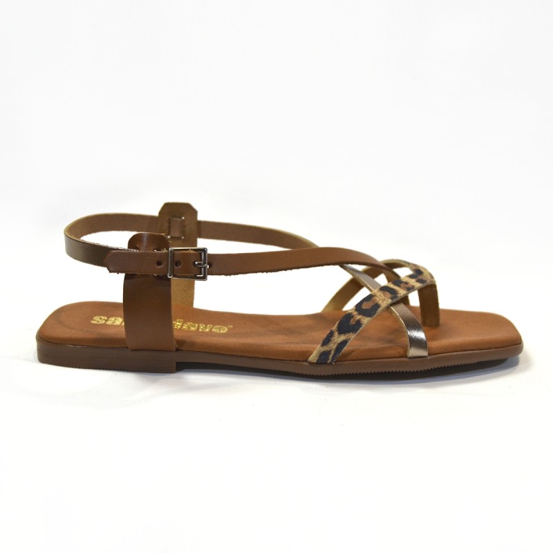 Sandalias plana mujer roble 