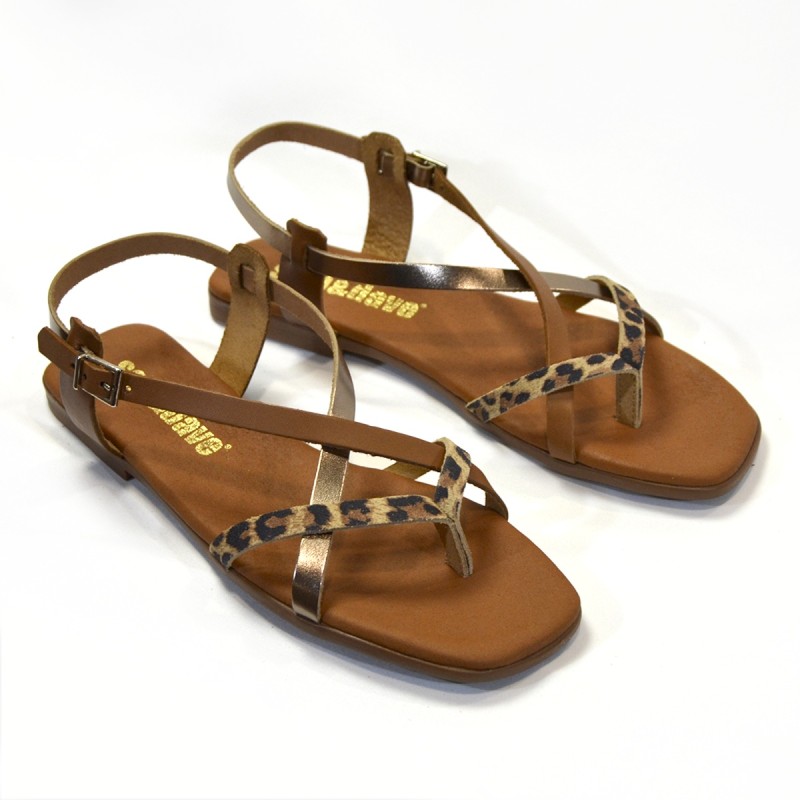 Sandalias plana mujer roble 