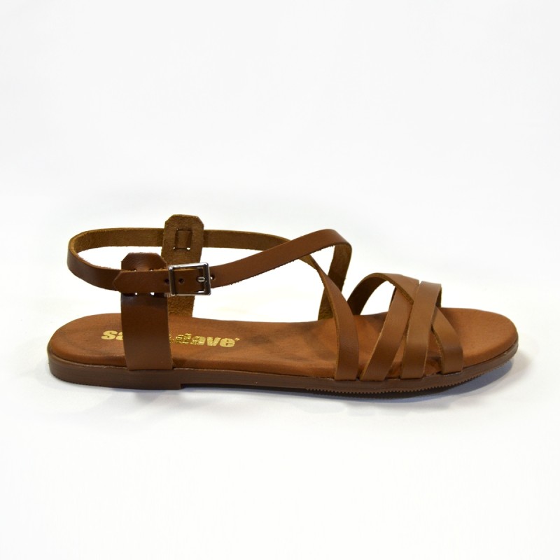 Sandalias plana mujer roble 