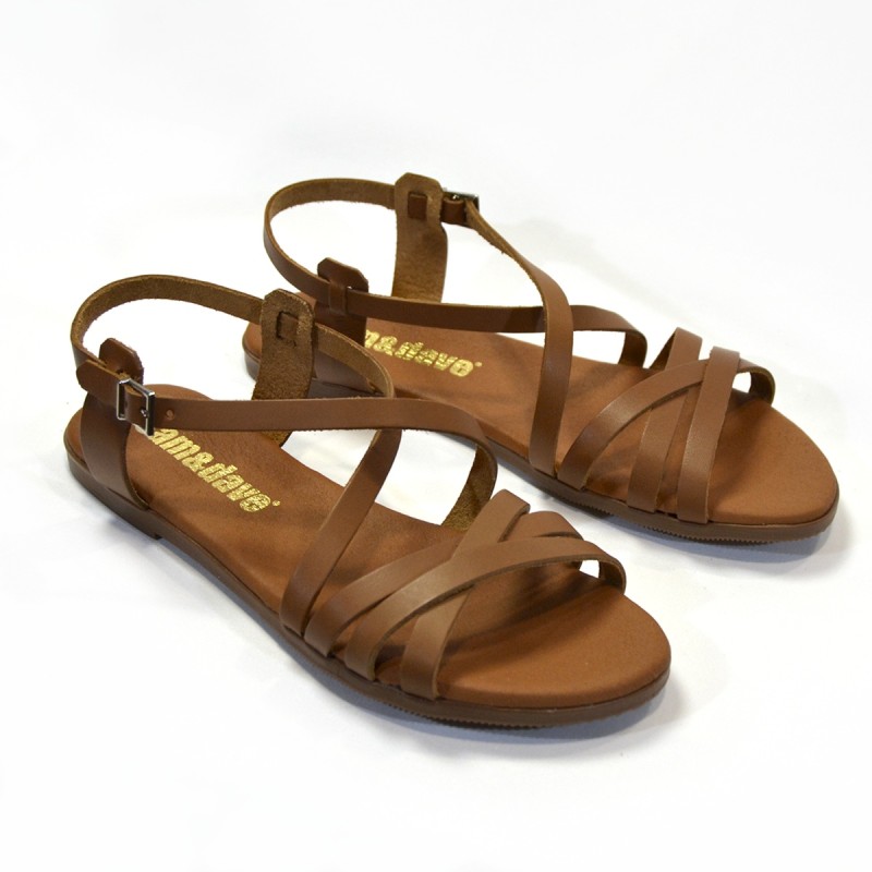 Sandalias plana mujer roble 