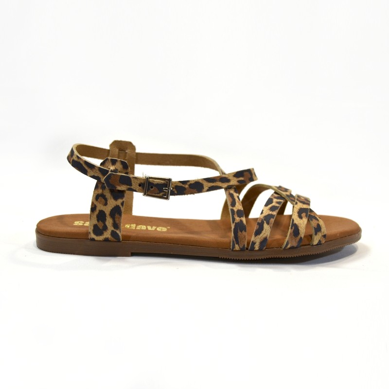 Sandalias plana mujer camel 