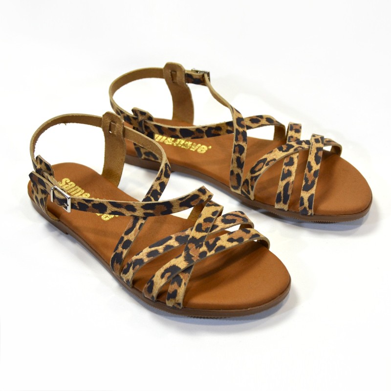 Sandalias plana mujer camel 