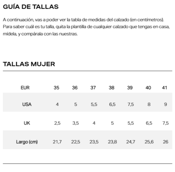 Guia de tallas